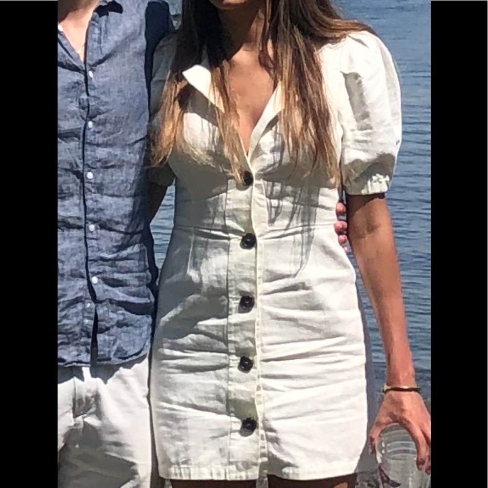 ZARA cream button up puff sleeve dress